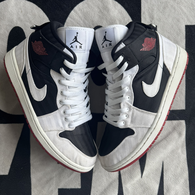 Jordan 1 Mid Utility Canvas White Black Gym Red wmns (Taille 44)